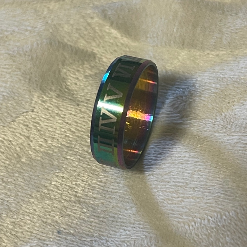 Iridescent Roman Numeral Ring Size 12.5